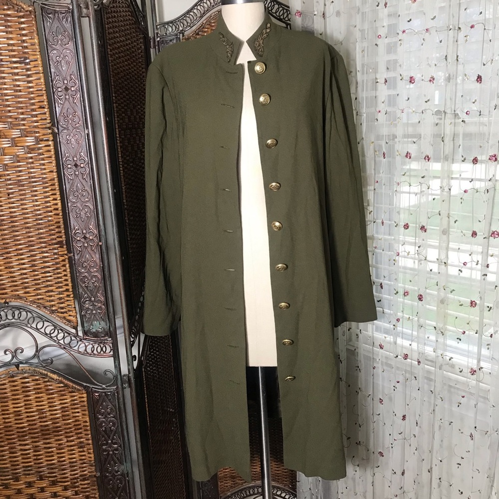 Liz Claiborne Olive Green Military-Style Long Blazer